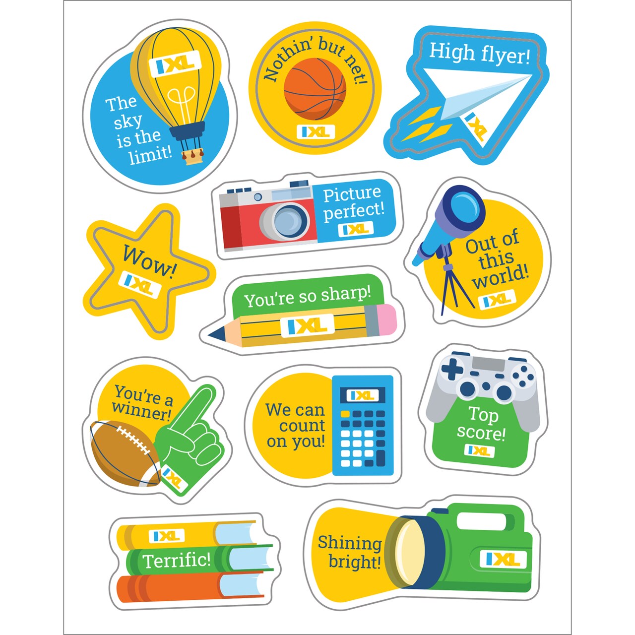 IXL Superstar Shout-outs Stickers - 72pc Inspirational School Supplies, Sporty Colorful Classroom, Teacher Motivational Rewards, Awards, Incentives, Prizes, Good Work